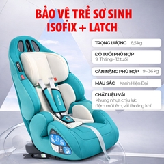 Ghế An Toàn Cho Trẻ Em QM-701A ISOFIX + LATCH + Khoá An Toàn 5 Điểm Phiên Bản Nâng Cấp Màu Xanh Hiện Đại - Nhập Khẩu Chính Hãng