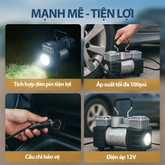 Máy Bơm Lốp Ô Tô 2 Xi-lanh 12V Công Suất Lớn Mạnh Mẽ Bơm Hơi Đa Năng HS-978A - Nhập Khẩu Chính Hãng