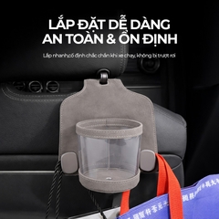 Móc Treo Đa Năng Có Hộc Đựng Ly Trên Ô Tô CIND BO-L021 Bằng Kim Loại Bọc Da Lộn Màu Xám Sang Trọng Cho Nội Thất Xe - Nhập Khẩu Chính Hãng