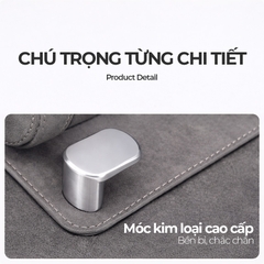 Móc Treo Đa Năng Có Hộc Đựng Ly Trên Ô Tô CIND BO-L021 Bằng Kim Loại Bọc Da Lộn Màu Xám Sang Trọng Cho Nội Thất Xe - Nhập Khẩu Chính Hãng