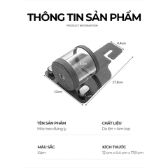 Móc Treo Đa Năng Có Hộc Đựng Ly Trên Ô Tô CIND BO-L021 Bằng Kim Loại Bọc Da Lộn Màu Xám Sang Trọng Cho Nội Thất Xe - Nhập Khẩu Chính Hãng