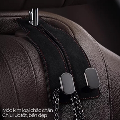 Móc Treo Kép Đa Năng Trên Ô Tô CIND BO-N021 Bằng Kim Loại Bọc Da Lộn Màu Đen Sang Trọng Cho Nội Thất Xe - Nhập Khẩu Chính Hãng