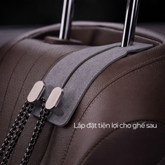 Móc Treo Kép Đa Năng Trên Ô Tô CIND BO-N021 Bằng Kim Loại Bọc Da Lộn Màu Xám Sang Trọng Cho Nội Thất Xe - Nhập Khẩu Chính Hãng