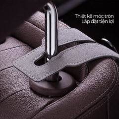 Móc Treo Kép Đa Năng Trên Ô Tô CIND BO-N021 Bằng Kim Loại Bọc Da Lộn Màu Xám Sang Trọng Cho Nội Thất Xe - Nhập Khẩu Chính Hãng