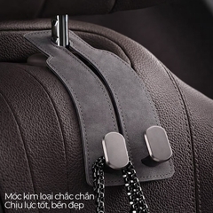 Móc Treo Kép Đa Năng Trên Ô Tô CIND BO-N021 Bằng Kim Loại Bọc Da Lộn Màu Xám Sang Trọng Cho Nội Thất Xe - Nhập Khẩu Chính Hãng