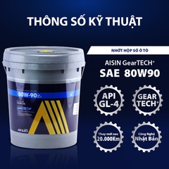 Nhớt Hộp Số AISIN Geartech+ GL-4 80W90 18 Lít GSL480918PL - Nhập Khẩu Chính Hãng