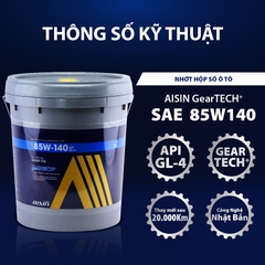 Nhớt Hộp Số AISIN Geartech+ GL-4 85W140 18 Lít GSL4851418PL - Nhập Khẩu Chính Hãng