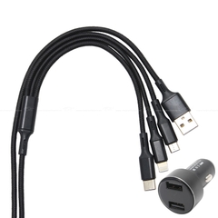 Bộ Sạc Điện Thoại 2 Cổng USB Và Cáp Sạc 3 Đầu Lightning/Micro USB/Type C CIND C74 Màu Đen - Nhập Khẩu Chính Hãng