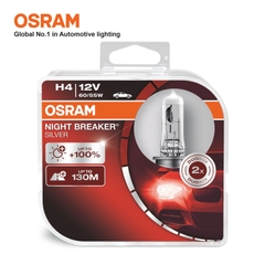 Combo 2 Bóng Đèn Halogen Tăng Sáng 100% OSRAM Night Breaker Silver H4 12V 60/55W - Nhập Khẩu Chính Hãng