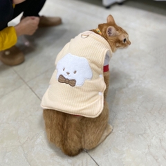 Áo ba lỗ dày hai lớp đính gấu đeo nơ cho chó mèo