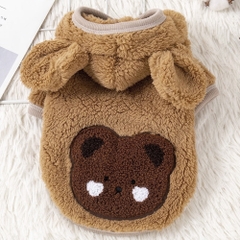 Áo lông cừu có mũ đính mặt gấu cho chó