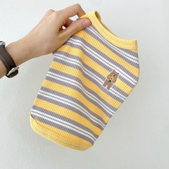 Áo ngắn tay sọc ngang đính gấu cho chó mèo