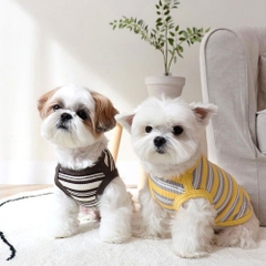 Áo ngắn tay sọc ngang đính gấu cho chó mèo