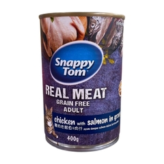 Pate lon 400g Snappy Tom Real Fish chicken with salmon in gravy gà và cá hồi trong sốt cho mèo https://petshopvinh.vn/