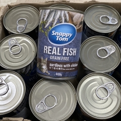Pate lon 400g Snappy Tom Real Fish sardines with chicken cá trích và gà cho mèo