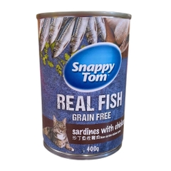 Pate lon 400g Snappy Tom Real Fish sardines with chicken cá trích và gà cho mèo