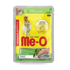 Thức ăn ướt Me-O vị cá mòi và gà, gạo dành cho mèo trưởng thành, Me-O Wet Food Sardine with Chicken Rice Adult 80g