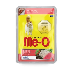 Thức ăn ướt Me-O vị cá ngừ với cá trắng dành cho mèo trưởng thành, Pate Me-O Wet Food Tuna with White Fish Adult gói 80g