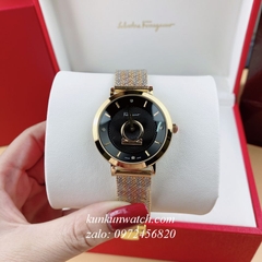 Đồng Hồ Nữ Salvatore Ferragamo Minuetto Dây Mesh Demi Mặt Đen 35mm 1