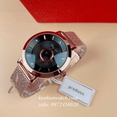 Đồng Hồ Nữ Salvatore Ferragamo Minuetto Dây Mesh Vàng Hồng Mặt Đen 35mm