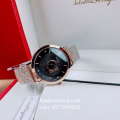Đồng Hồ Nữ Salvatore Ferragamo Minuetto Dây Mesh Demi Vàng Hồng Mặt Đen 35mm