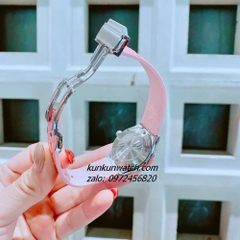 Đồng Hồ Nữ Hublot Classic Fusion Đính Viền Đá Vuông Lịch Ngày Dây Silicone Da Vân Hồng Silver 30mm