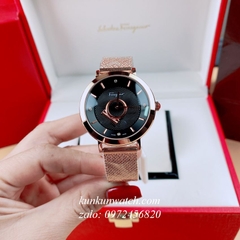 Đồng Hồ Nữ Salvatore Ferragamo Minuetto Dây Mesh Vàng Hồng Mặt Đen 35mm 1