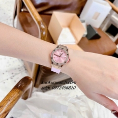 Đồng Hồ Nữ Hublot Đính Đá, Khảm Trai, Lịch Ngày Dây Silicone Hồng Rose Gold 30mm