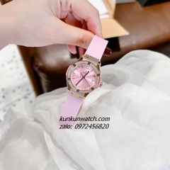 Đồng Hồ Nữ Hublot Đính Đá, Khảm Trai, Lịch Ngày Dây Silicone Hồng Rose Gold 30mm