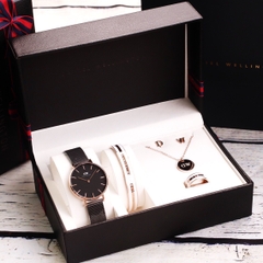 Set Đồng Hồ Nữ DW Daniel Wellington Classic Petite Ashfield Black - Vỏ vàng hồng