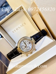 Đồng Hồ Nữ Versace Reve Chrono Mother Chế Độ Chronograph - Da Đen Mặt Trắng Vỏ Vàng - 38mm