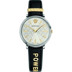 Đồng Hồ Nữ Versace V-Circle Manifesto Unified - Dây Da Đen Vỏ Bạc - 38mm