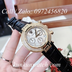 Đồng Hồ Nữ Versace Reve Chrono Mother Chế Độ Chronograph - Da Đen Mặt Trắng Vỏ Vàng - 38mm