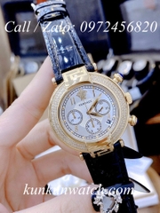 Đồng Hồ Nữ Versace Reve Chrono Mother Chế Độ Chronograph - Da Đen Mặt Trắng Vỏ Vàng - 38mm