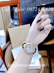 Đồng Hồ Nữ Versace Reve Chrono Mother Chế Độ Chronograph - Da Đen Mặt Trắng Vỏ Vàng - 38mm