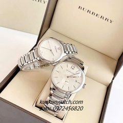 Đồng Hồ Cặp Đôi Nam Nữ Burberry Classic Round  BU10004 BU10110 Silver 40mm - 32mm 1