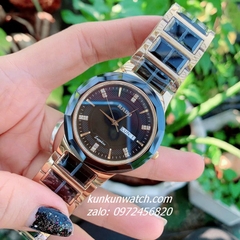 Đồng Hồ Cặp Đôi Nam Nữ Rado Đính Đá 6 Mốc Giờ, 2 Lịch Dây Đá Ceramic Đen Gold 40mm - 32mm