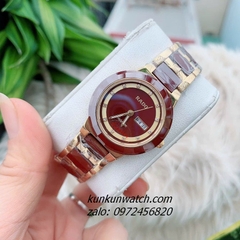 Đồng Hồ Cặp Đôi Nam Nữ Rado Đính Đá 12 Mốc Giờ, 2 Lịch Dây Đá Đỏ Gold 40mm - 32mm