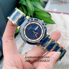 Đồng Hồ Cặp Đôi Nam Nữ Rado Đính Đá 12 Mốc Giờ, 2 Lịch Dây Đá Xanh Gold 40mm - 32mm