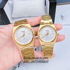 Đồng Hồ Cặp Đôi Tissot 1853 PRX Gold Mặt Trắng Lịch Ngày 40mm - 34mm