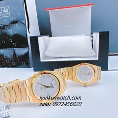 Đồng Hồ Cặp Đôi Tissot 1853 PRX Gold Mặt Trắng Lịch Ngày 40mm - 34mm