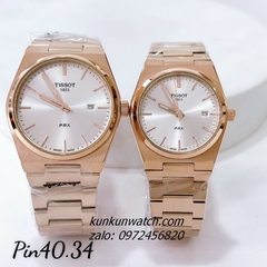 Đồng Hồ Cặp Đôi Tissot 1853 PRX Rose Gold Mặt Trắng Lịch Ngày 40mm - 34mm 1