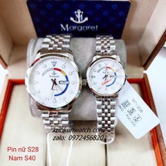 Đồng Hồ Cặp Đôi Nam Nữ Margaret MT1508 Kính Sapphire Authentic 28mm - 40mm
