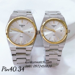 Đồng Hồ Cặp Đôi Tissot 1853 PRX Silver Viền Gold Lịch Ngày 40mm - 34mm 1