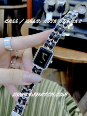 Đồng Hồ Nữ Chanel Premiere Chain -  Dây Xích Bạc Mix Da Đen - 20 x 25mm