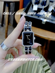 Đồng Hồ Nữ Chanel Premiere Chain -  Dây Xích Bạc Mix Da Đen - 20 x 25mm