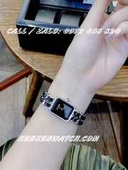 Đồng Hồ Nữ Chanel Premiere Chain -  Dây Xích Bạc Mix Da Đen - 20 x 25mm