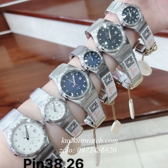 Đồng Hồ Cặp Đôi Omega Niềng Số La Mã Bạc Mặt Trắng ( 26mm - 38mm )