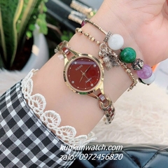 Đồng Hồ Lắc Tay Nữ Rado Điểm Pha Lê 4 Mốc Giờ Dây Đá Ceramic Nâu Đỏ Gold 26mm