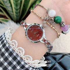 Đồng Hồ Lắc Tay Nữ Rado Điểm Pha Lê 4 Mốc Giờ Dây Đá Ceramic Nâu Đỏ Silver 26mm